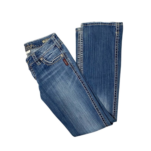 Silver Jeans Twisted Bootcut Blue Denim Cowgirl Rodeo Jeans Women's Size 27/33 - Picture 1 of 16